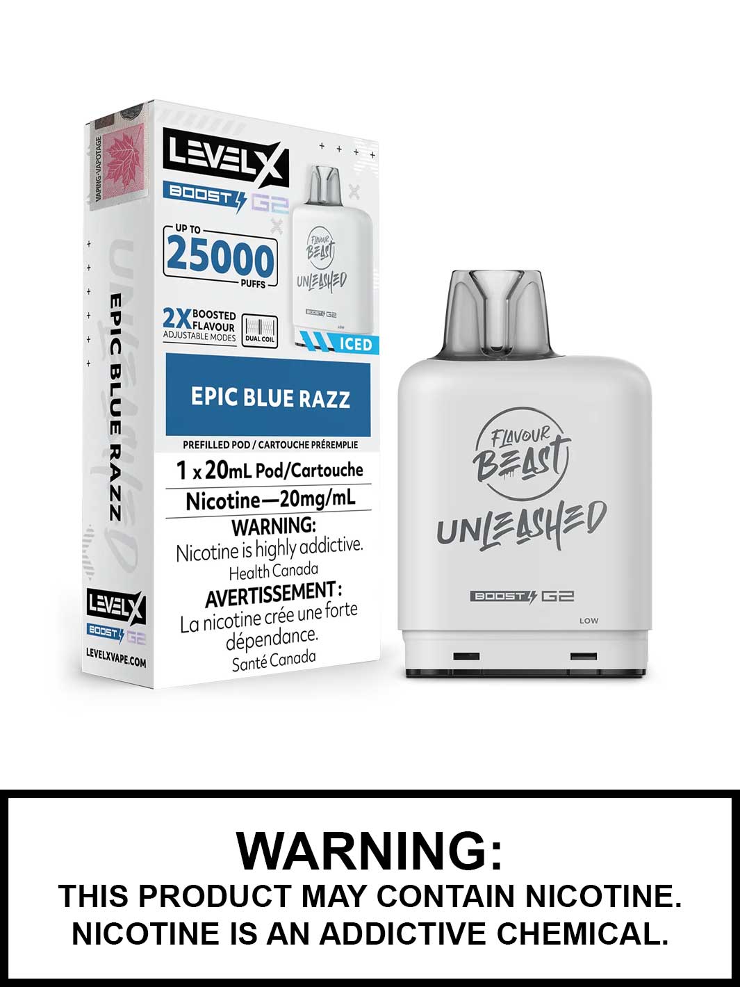 Blue Razz Iced Flavour Beast Unleashed Level X Boost G2 Pods, Level X Vape, Vape360 Canada