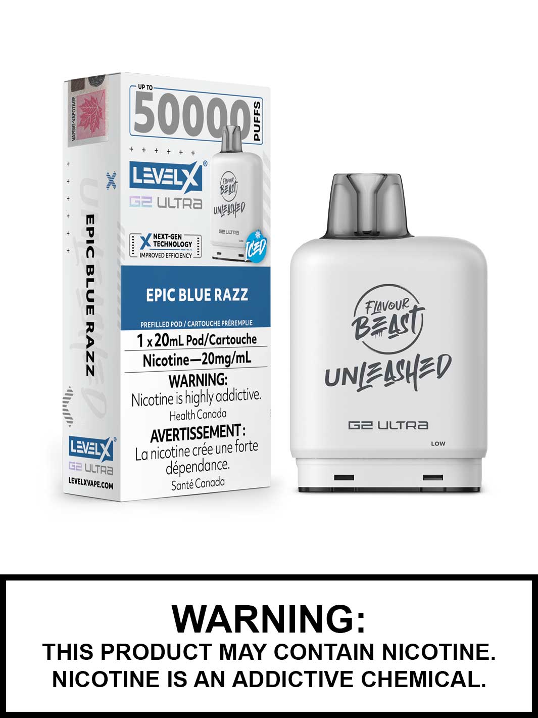 Epic Blue Razz Iced Level X Ultra Pods, Flavour Beast Unleashed, Level X Vape, Vape360 Canada