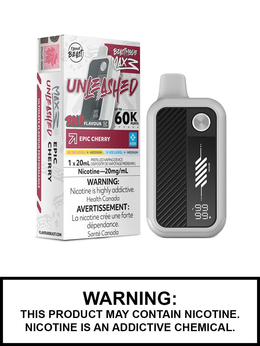 Epic Cherry Iced Flavour Beast Beast Mode Max 3 Disposable Vape, 60K Puffs