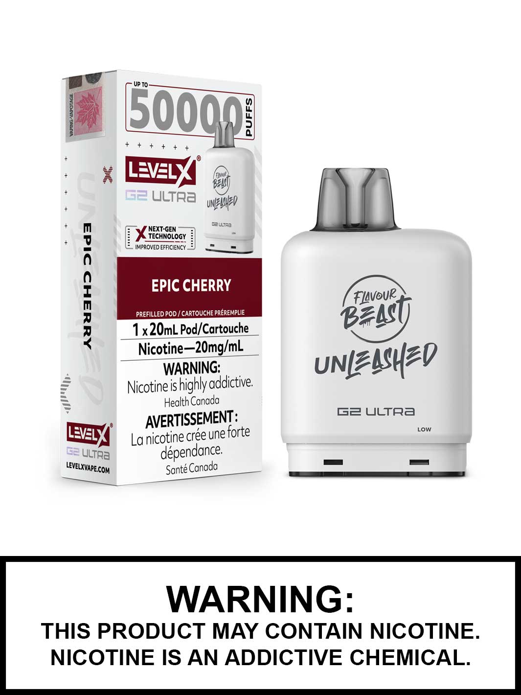 Epic Cherry Level X Ultra Pods, Flavour Beast Unleashed, Level X Vape, Vape360 Canada