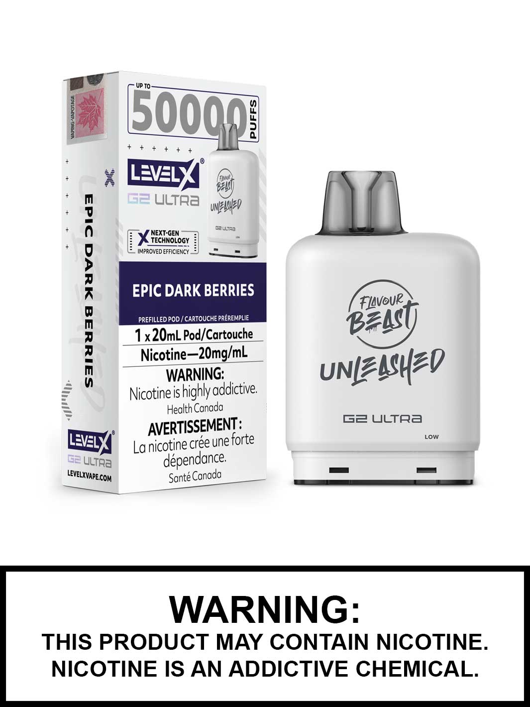 Epic Dark Berries Level X Ultra Pods, Flavour Beast Unleashed, Level X Vape, Vape360 Canada