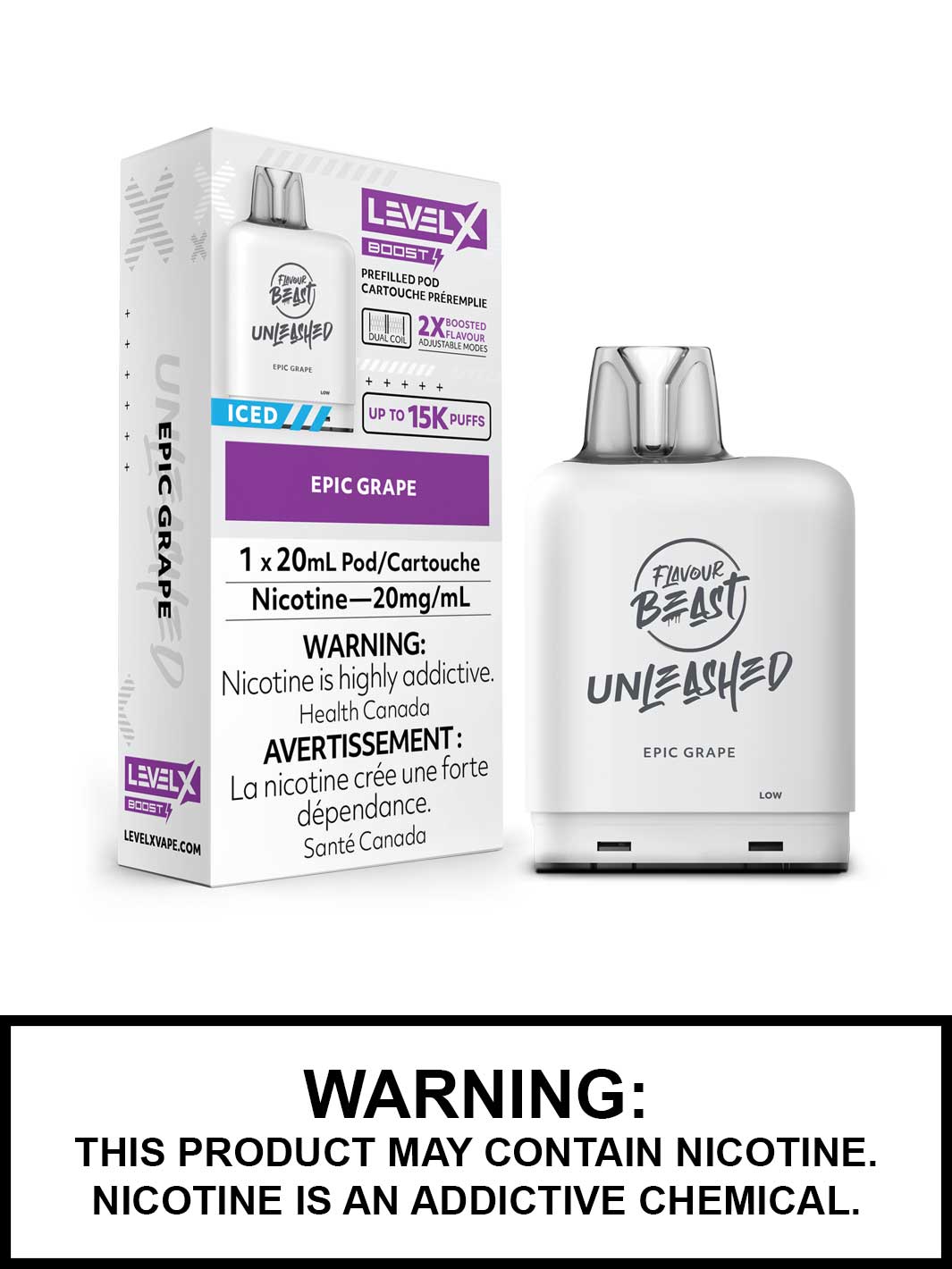 Epic Grape Iced Level X Unleashed Boost Pods by Flavour Beast, Vape360 Canada