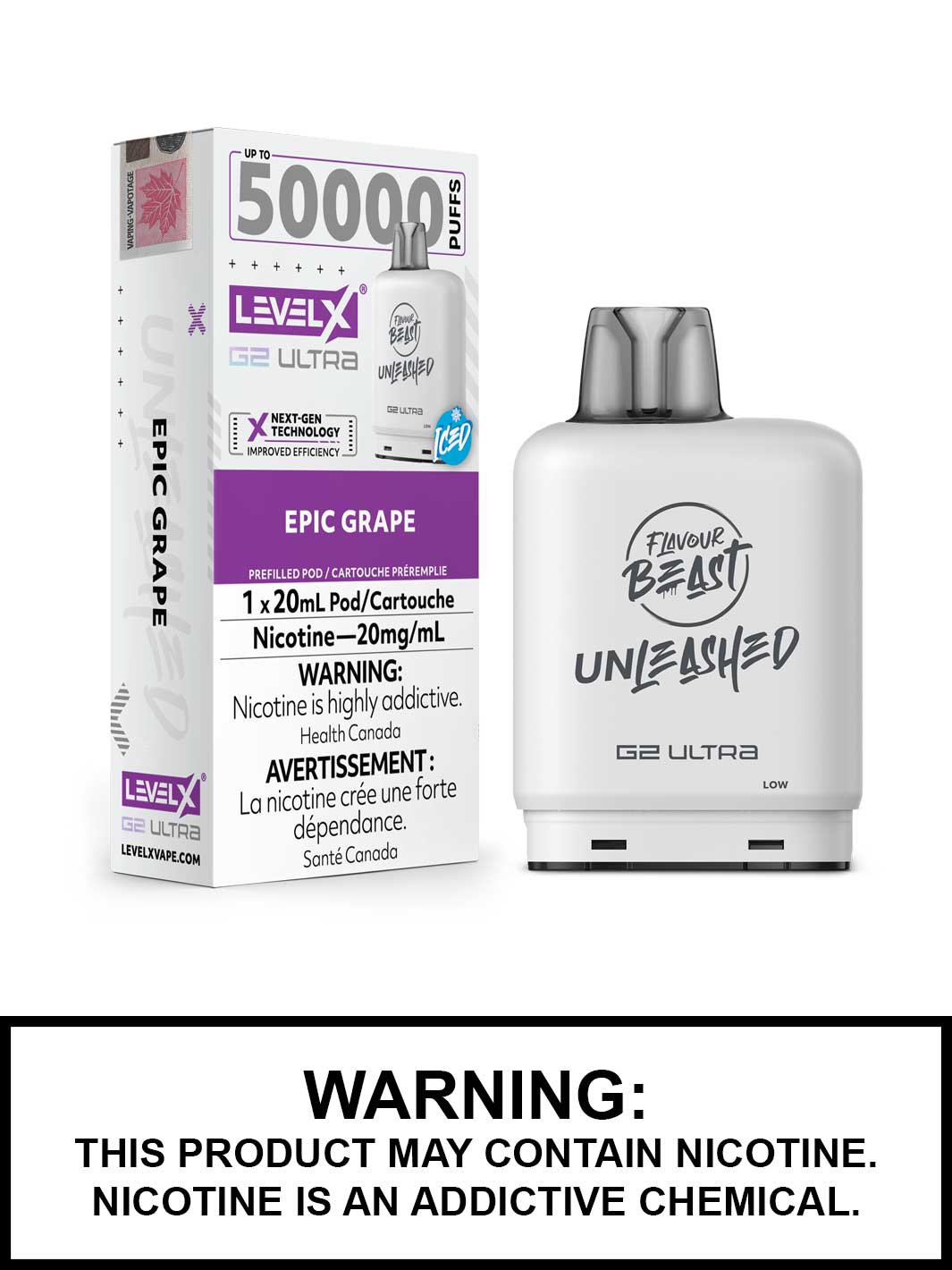 Epic Grape Iced Level X Ultra Pods, Flavour Beast Unleashed, Level X Vape, Vape360 Canada