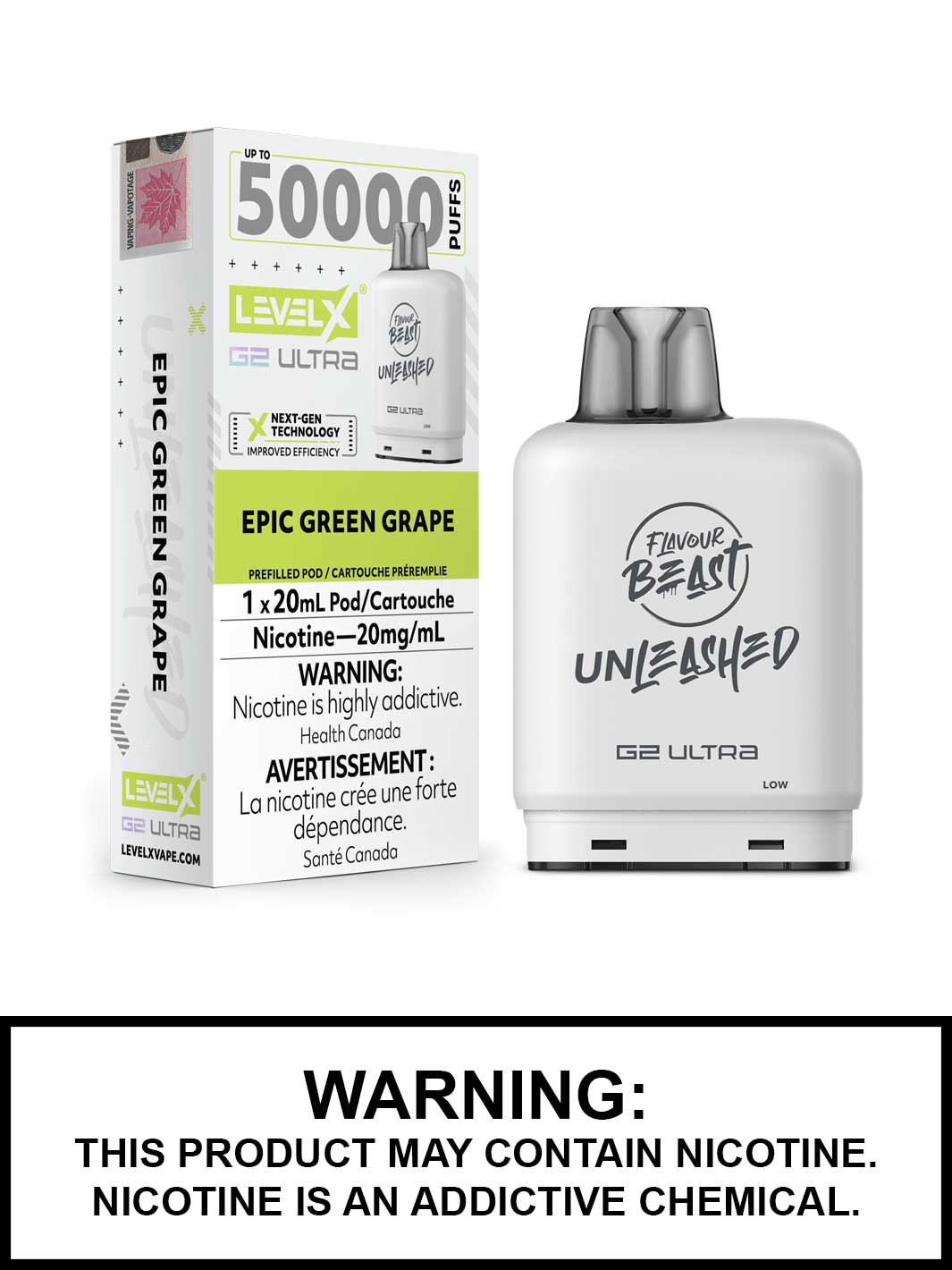 Epic Green Grape Level X Ultra Pods, Flavour Beast Unleashed, Level X Vape, Vape360 Canada
