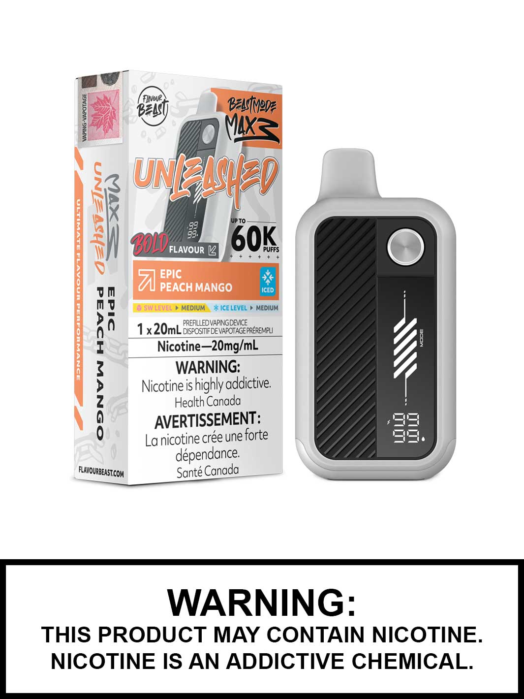 Epic Peach Mango Iced Flavour Beast Beast Mode Max 3 Disposable Vape, 60K Puffs