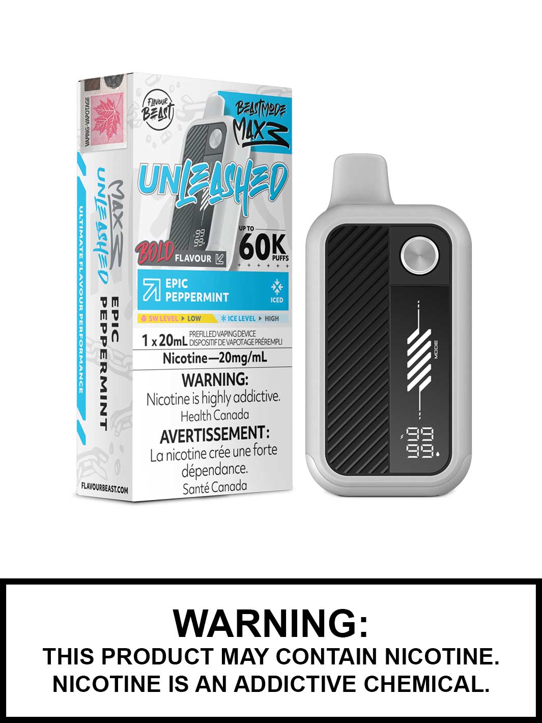 Epic Peppermint Iced Flavour Beast Beast Mode Max 3 Disposable Vape, 60K Puffs