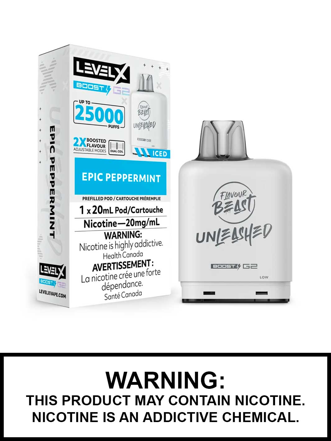 Epic Peppermint Iced Flavour Beast Unleashed Level X Boost G2 Pods, Level X Vape, Vape360 Canada