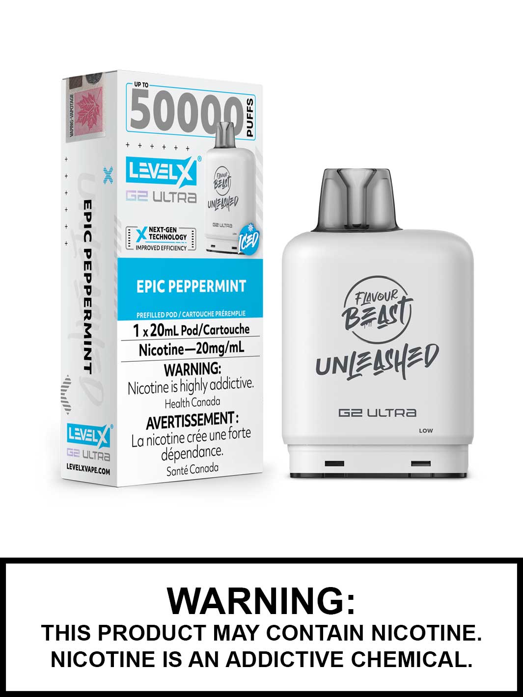 Epic Peppermint Iced Level X Ultra Pods, Flavour Beast Unleashed, Level X Vape, Vape360 Canada