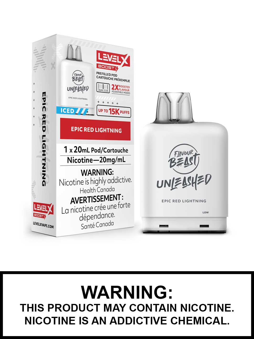 Epic Red Lightning Level X Unleashed Boost Pods by Flavour Beast, Vape360 Canada