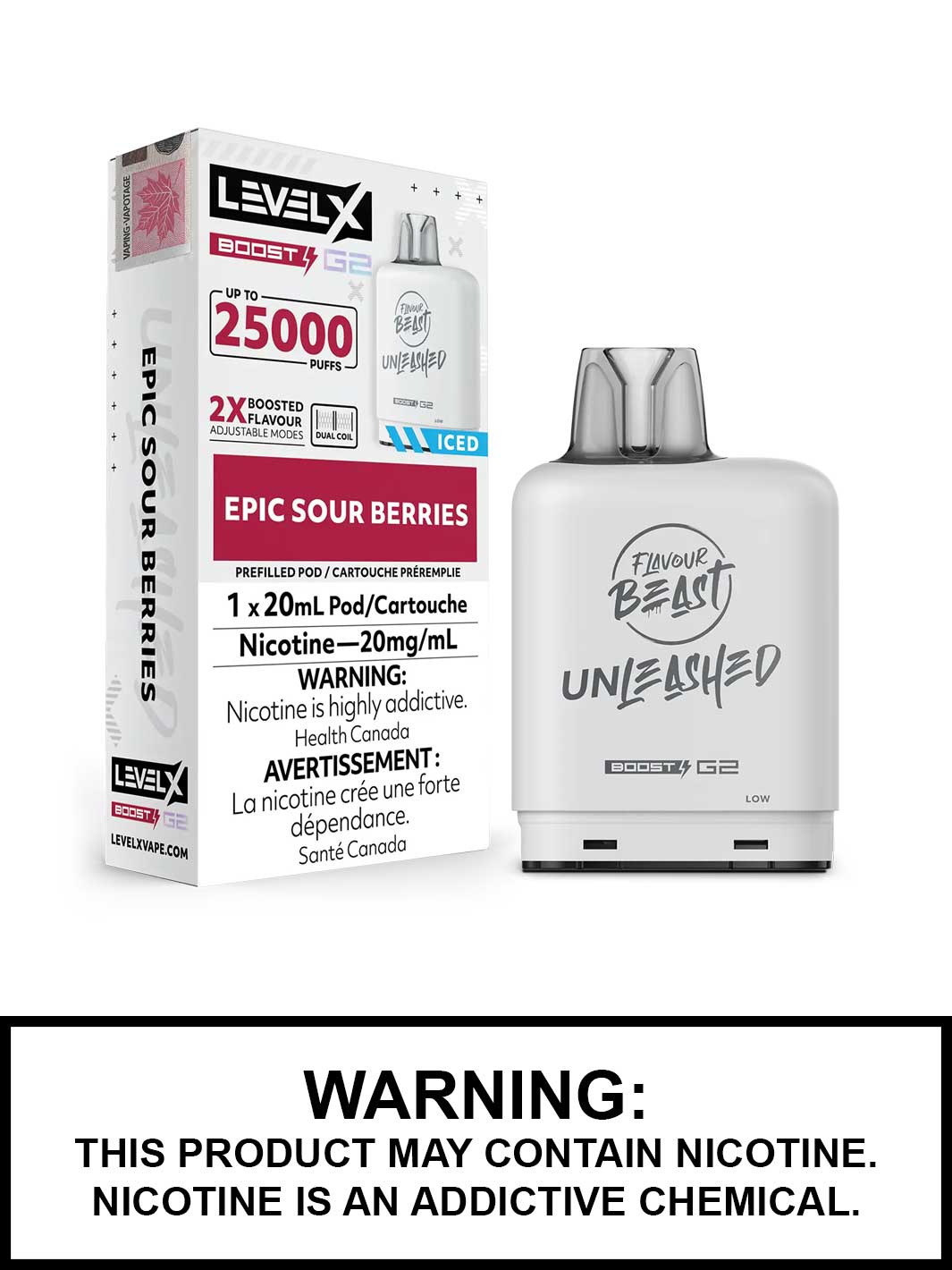 Epic Sour Berries Iced Flavour Beast Unleashed Level X Boost G2 Pods, Level X Vape, Vape360 Canada