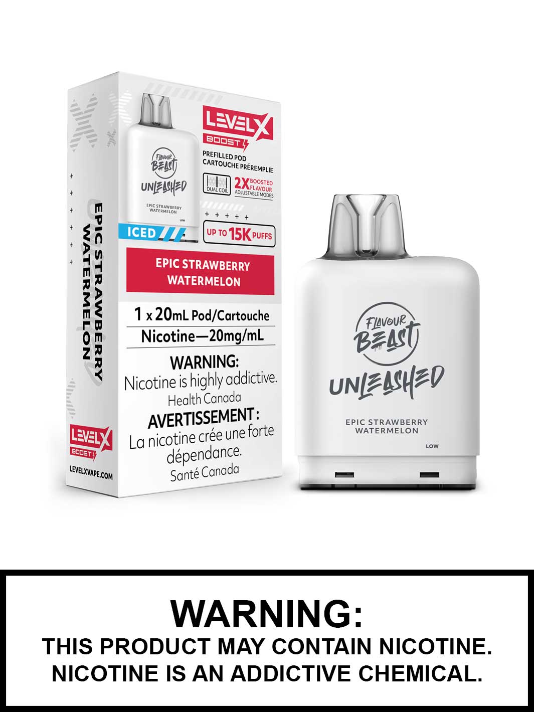 Epic Strawberry Watermelon Iced Level X Unleashed Boost Pods by Flavour Beast, Vape360 Canada