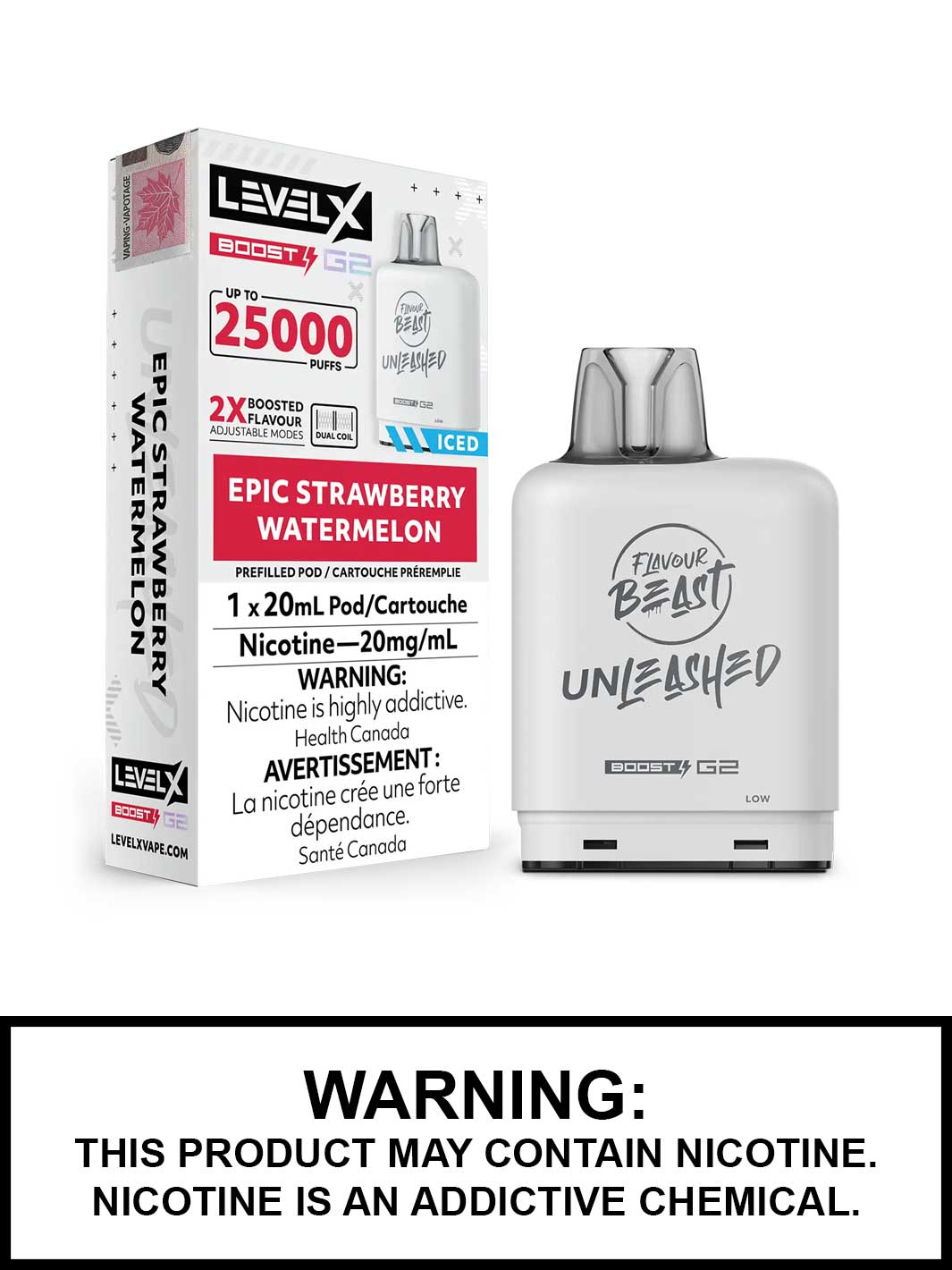 Epic Strawberry Watermelon Iced Flavour Beast Unleashed Level X Boost G2 Pods, Level X Vape, Vape360 Canada