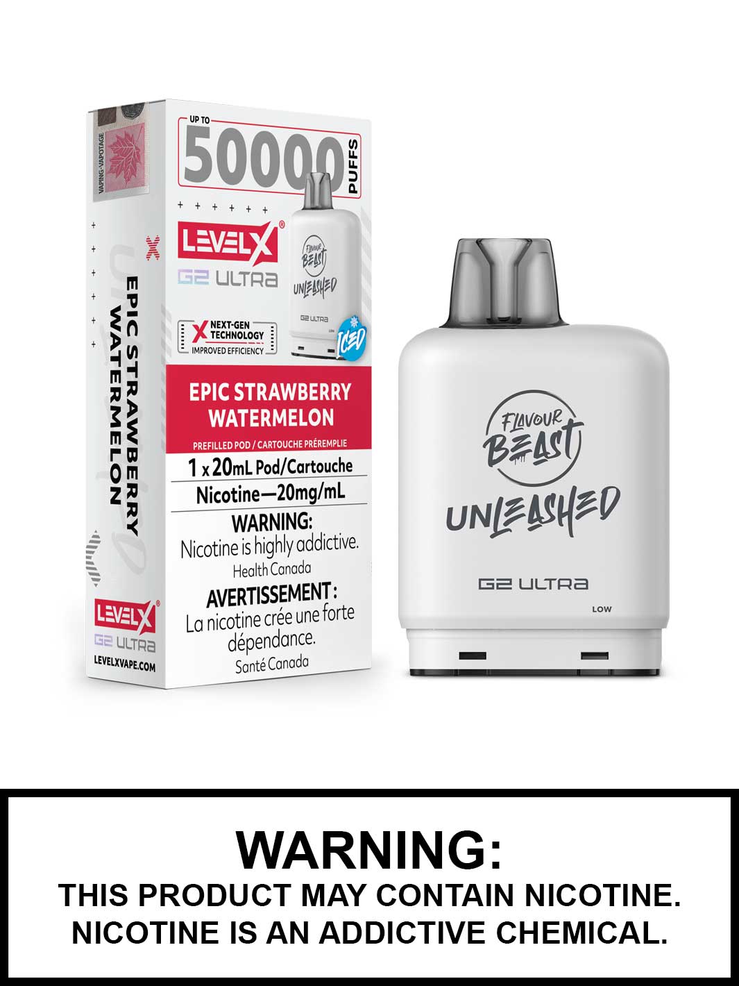 Epic Strawberry Watermelon Iced Level X Ultra Pods, Flavour Beast Unleashed, Level X Vape, Vape360 Canada
