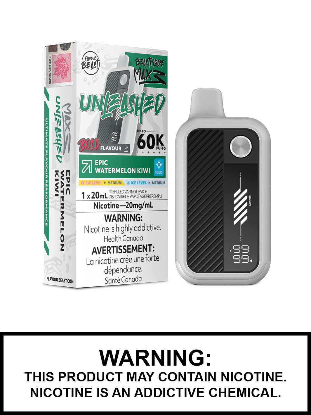 Epic Watermelon Kiwi Iced Flavour Beast Beast Mode Max 3 Disposable Vape, 60K Puffs