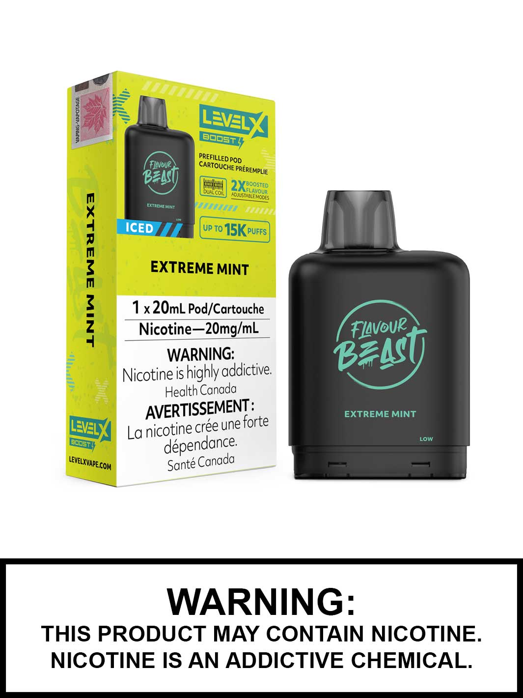 Extreme Mint Iced Flavour Beast Level X Boost Pods, Level X Vape, Vape360 Canada