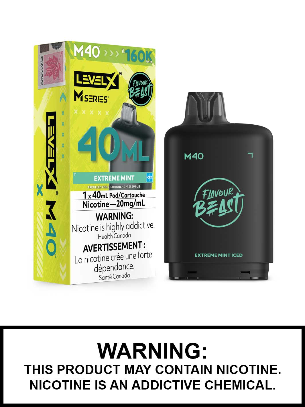 Extreme Mint Iced Level X M Series Pods, M40 Pod 160K Puffs