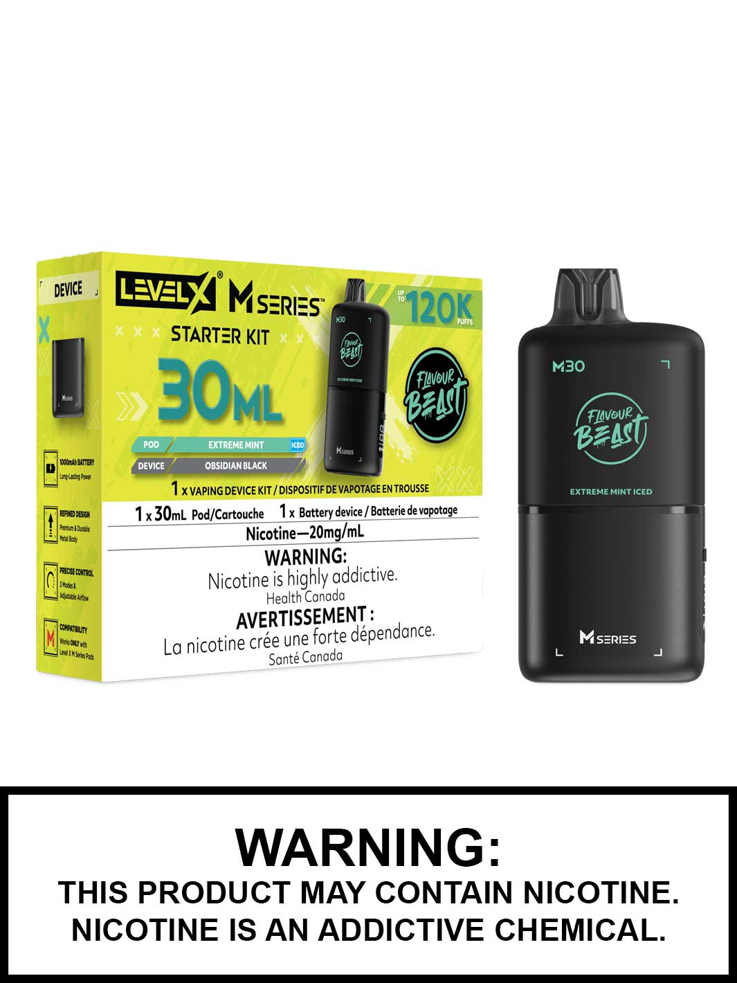 Extreme Mint Iced Level X M Series Starter Kit, M30 120K Puffs