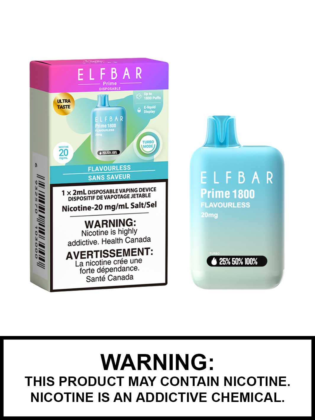 Flavourless Elfbar Prime 1800 Disposable Vape, Elf Bar Prime Canada
