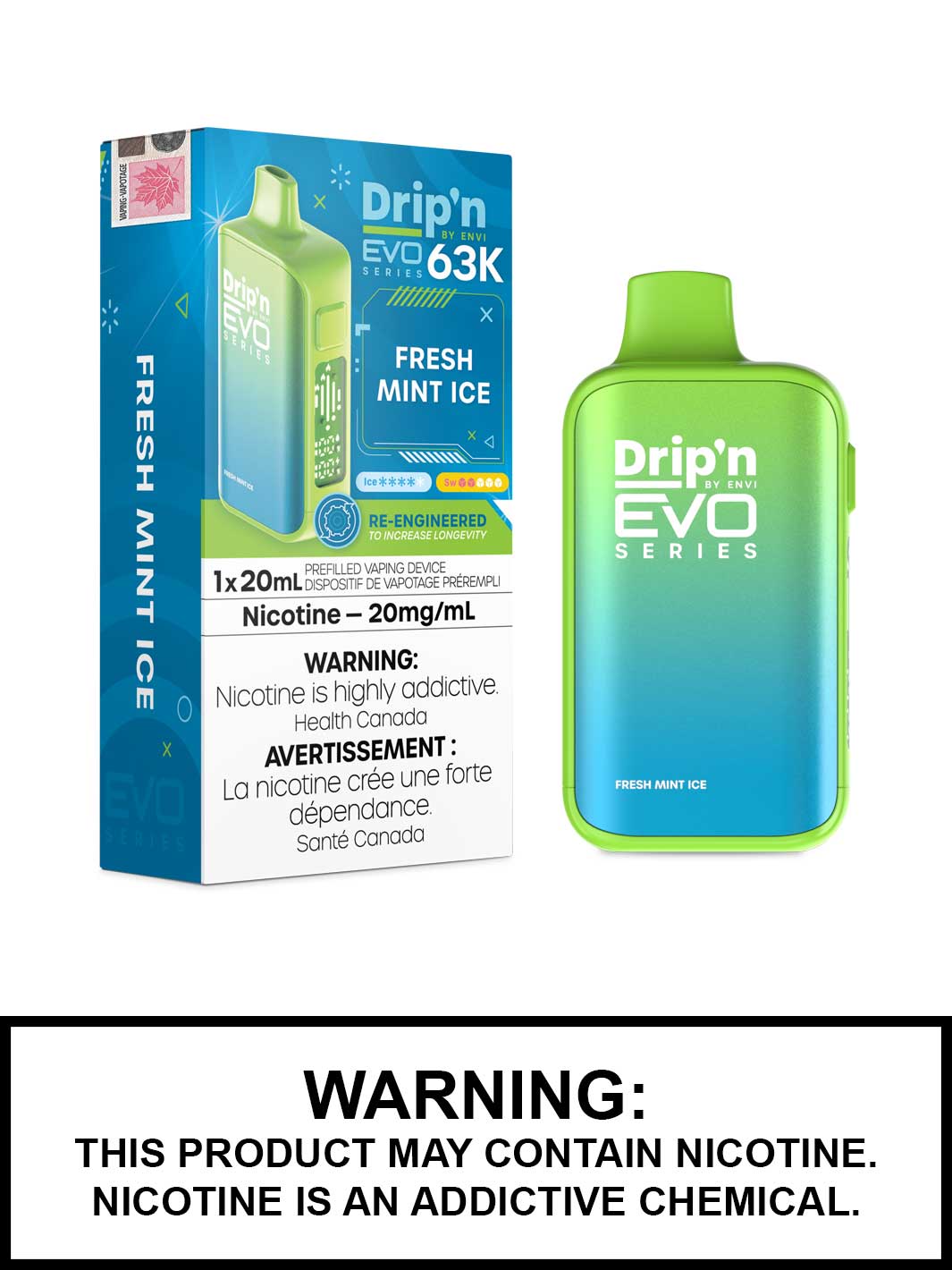 Fresh Mint Ice Dripn Evo 63K Disposable Vape, Drip'n Vape