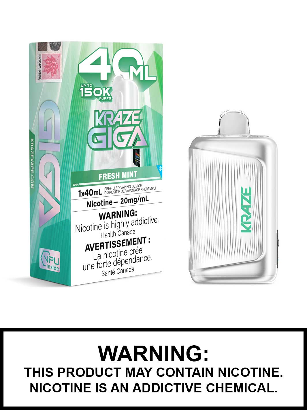 Fresh Mint Kraze Giga 150K Disposable Vape, Kraze Vape