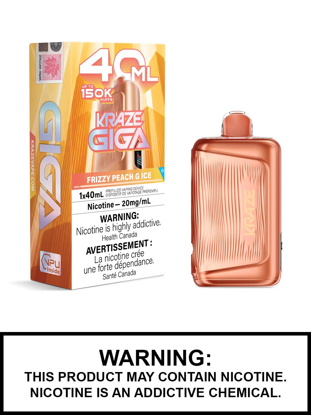Frizzy Peach G Ice Kraze Giga 150K Disposable Vape, Kraze Vape