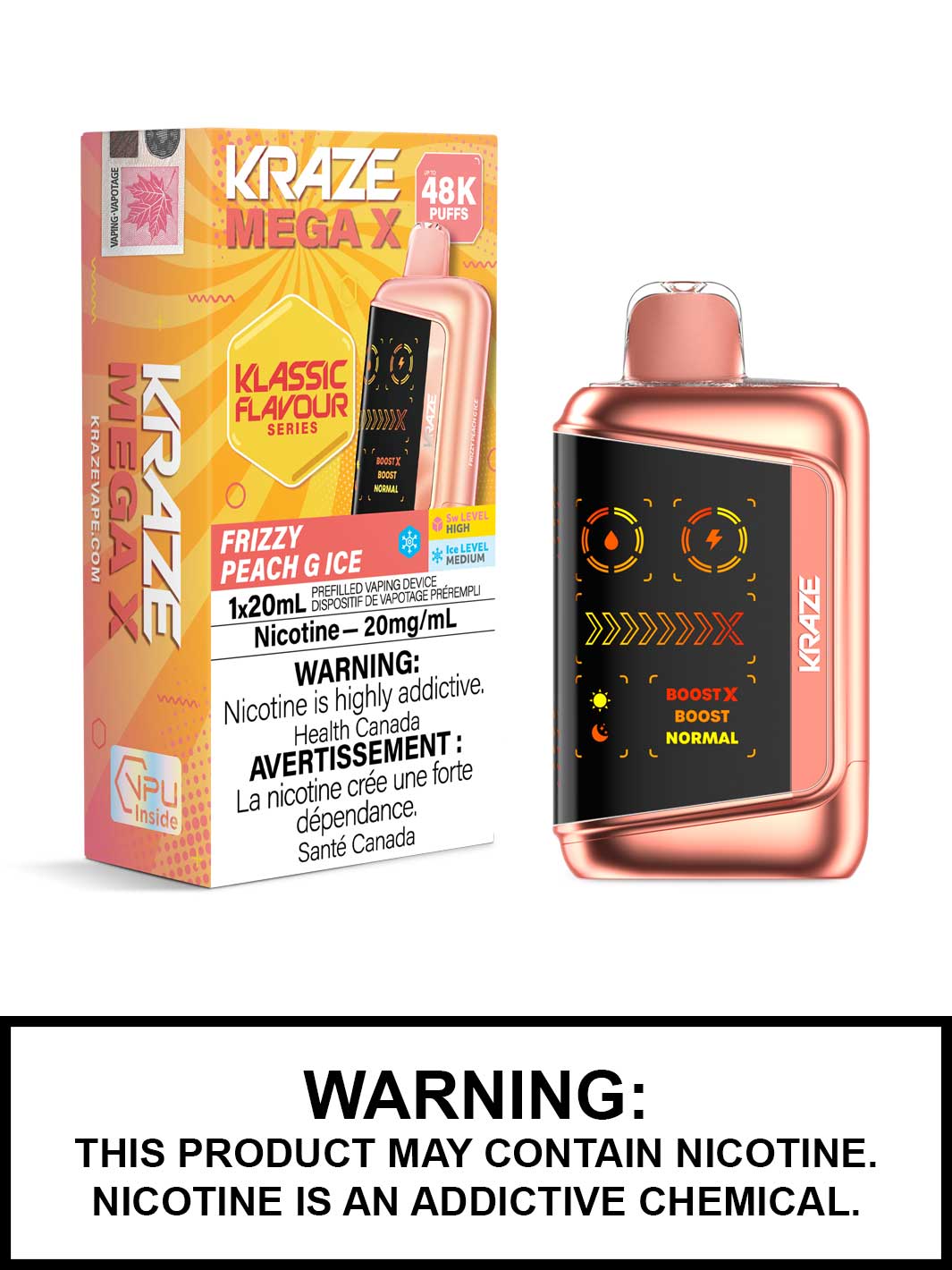 Frizzy Peach G Ice Kraze Mega X 48K Disposable Vapes, Kraze 48K
