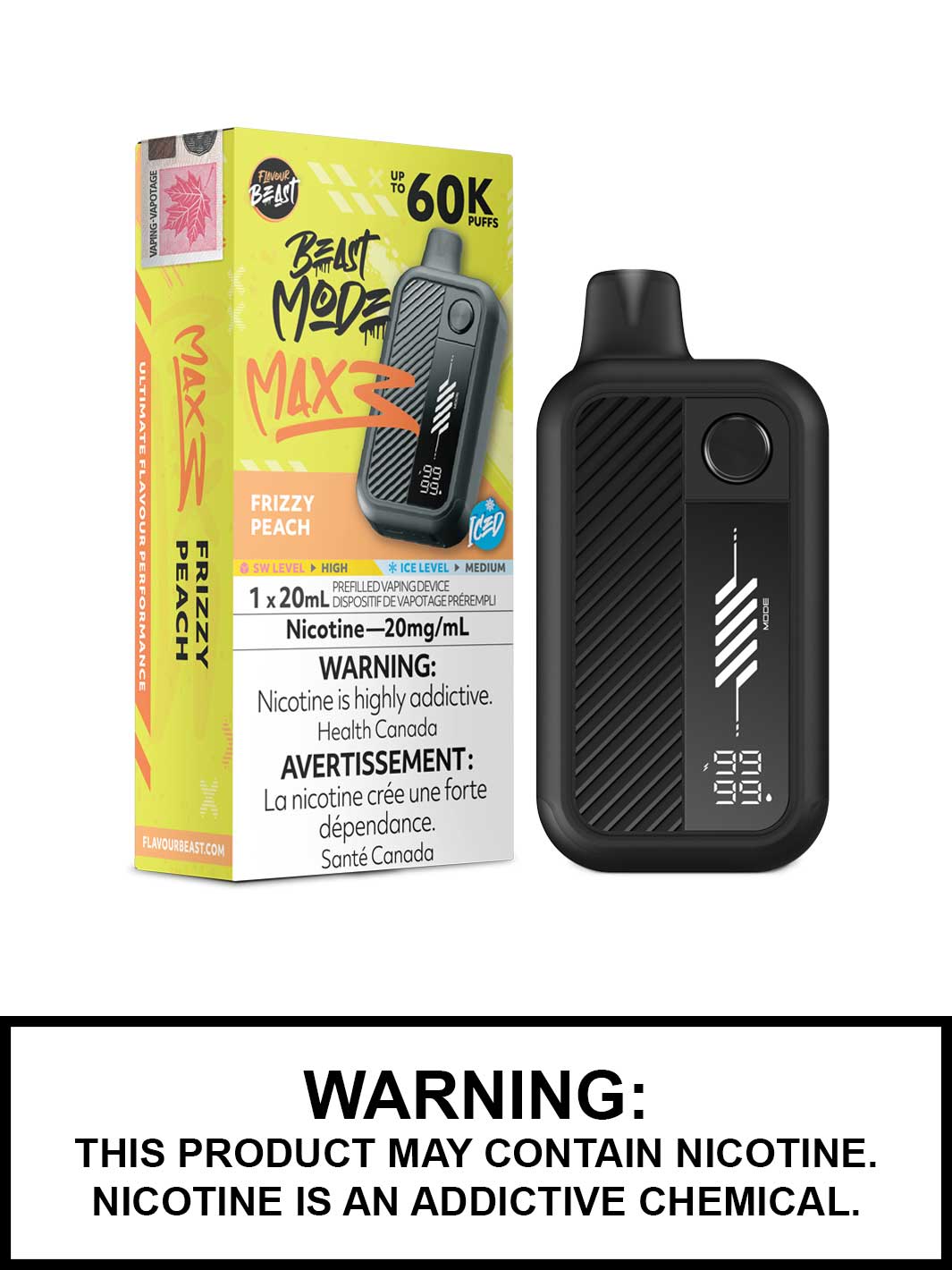 Frizzy Peach Iced Flavour Beast Beast Mode Max 3 Disposable Vape, 60K Puffs