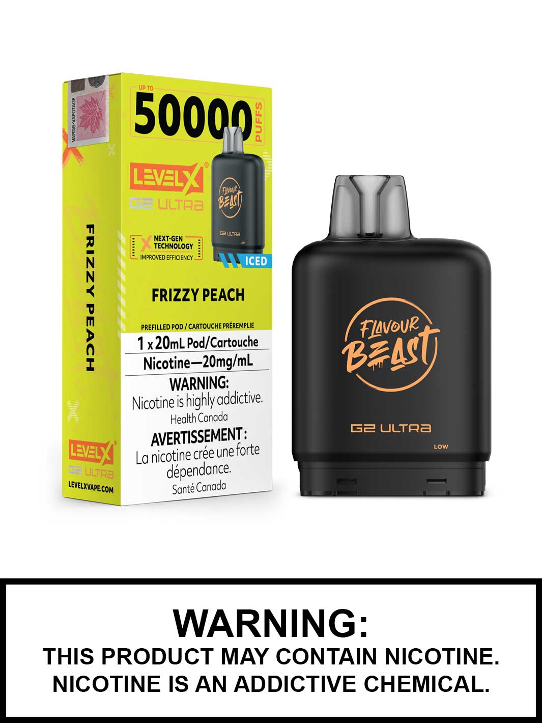 Frizzy Peach Iced Level X G2 Ultra Pods, Level X Vape, Flavour Beast Flavours, Vape360 Canada