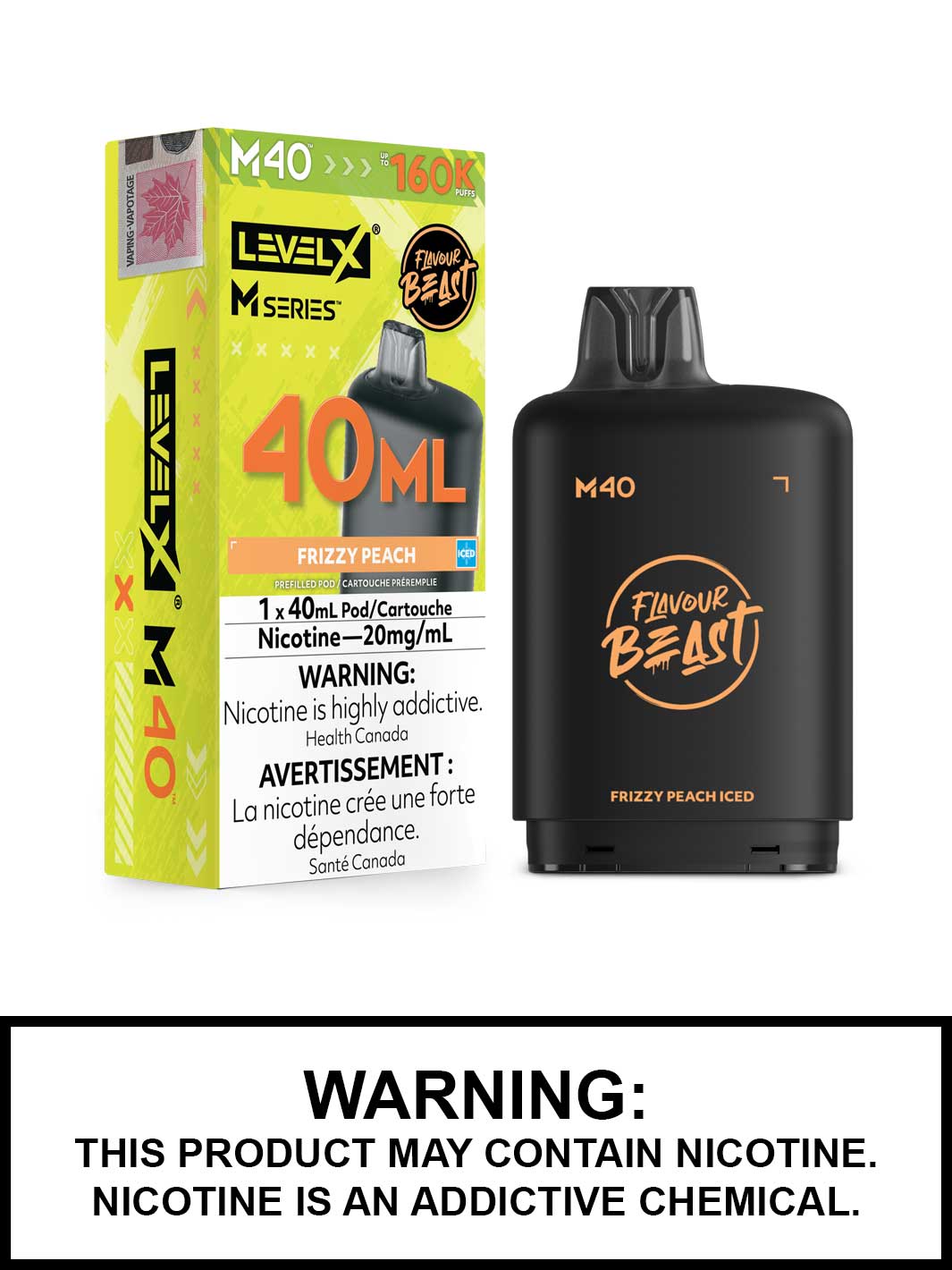 Frizzy Peach Iced Level X M Series Pods, M40 Pod 160K Puffs