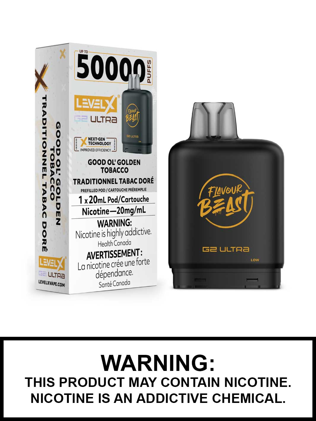 Good Ol Golden Tobacco Level X Ultra Pods by Flavour Beast, Level X Pods