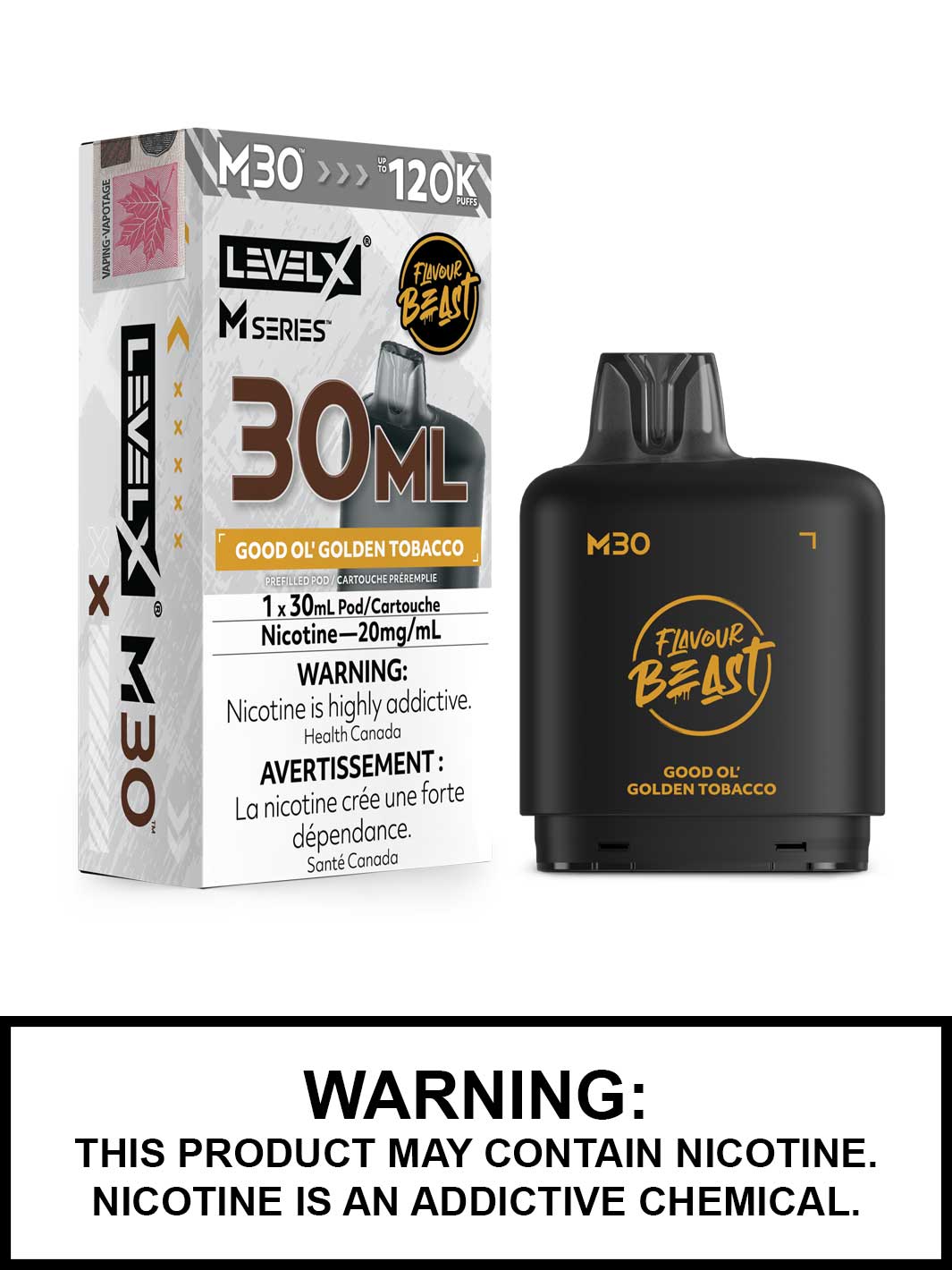 Good Ol Golden Tobacco Level X M Series Pods, M30 Pod 120K Puffs