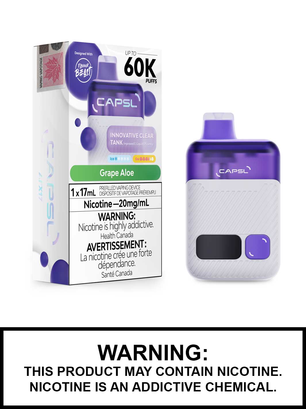 Grape Aloe CAPSL 60K Disposable Vape, CAPSL Vape Canada