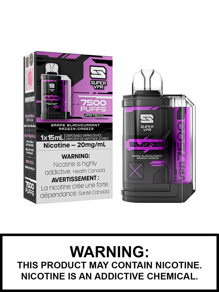 Grape Blackcurrant Super VPR 7500 disposable vape, VPR 7500, Super VPR disposable vapes, Vape360 Canada