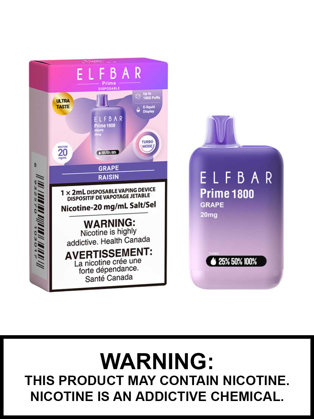 Grape Elfbar Prime 1800 Disposable Vape, Elf Bar Prime Canada