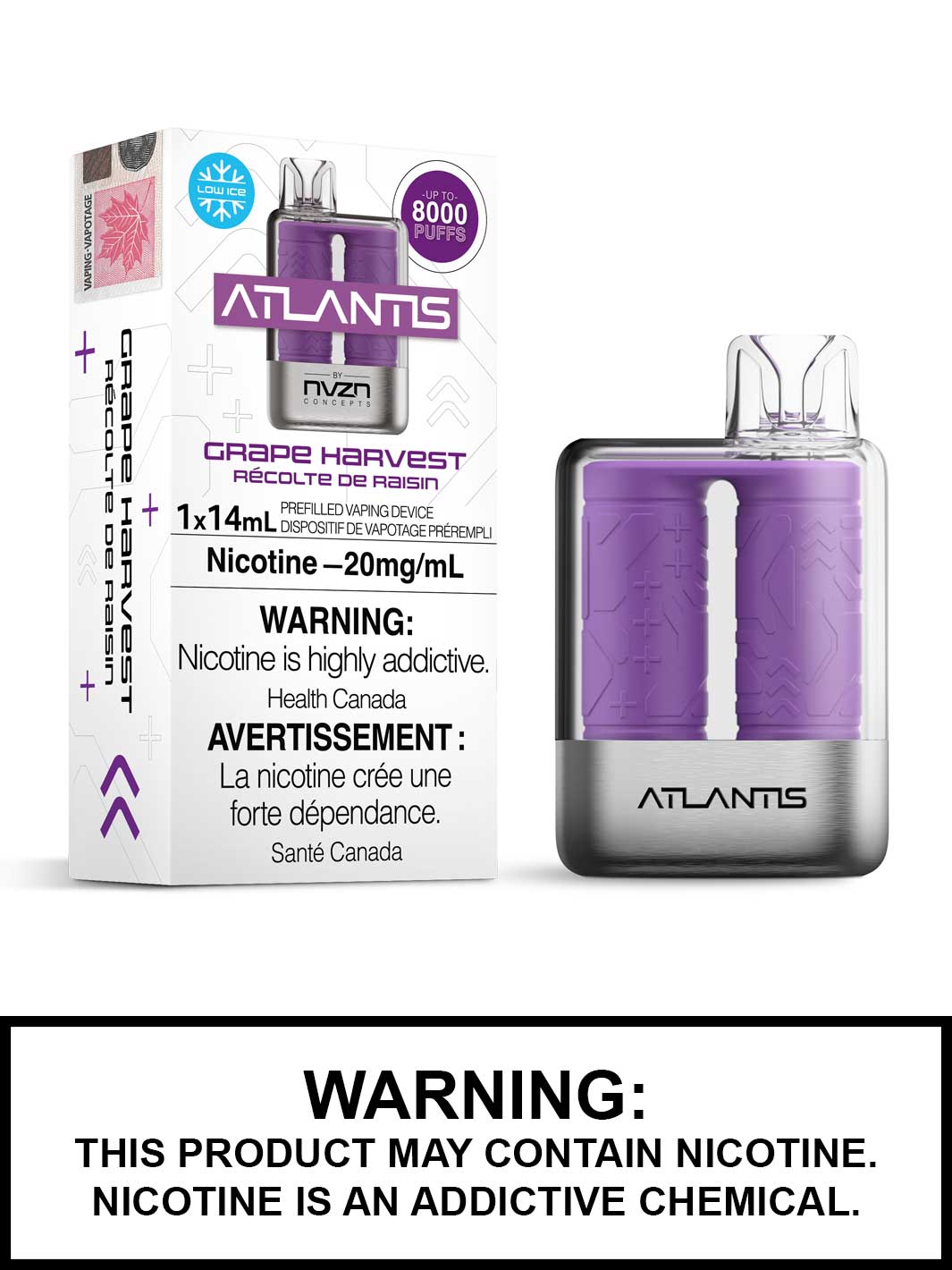 Grape Harvest Atlantis NVZN Disposable Vape, 8000 Puffs, Vape360 Canada