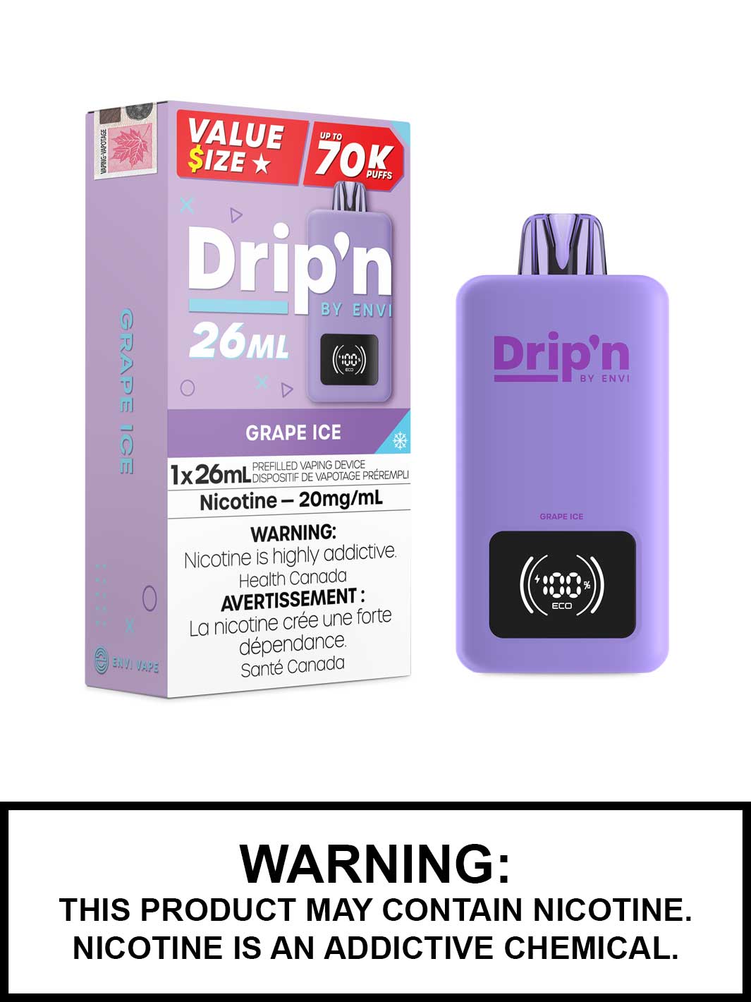 Grape Ice Drip'n 26mL Disposable vape, Drip'n by Envi, Dripn Vape Canada, Vape360