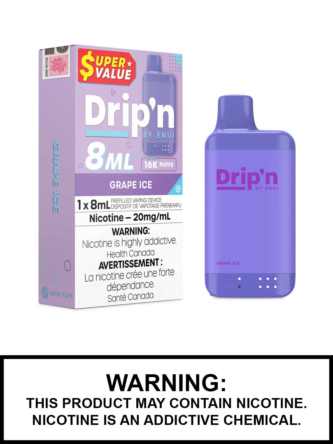 Grape Ice Drip'n 8mL Disposable Vape, Drip'n by Envi, Dripn Vape, Vape360 Canada