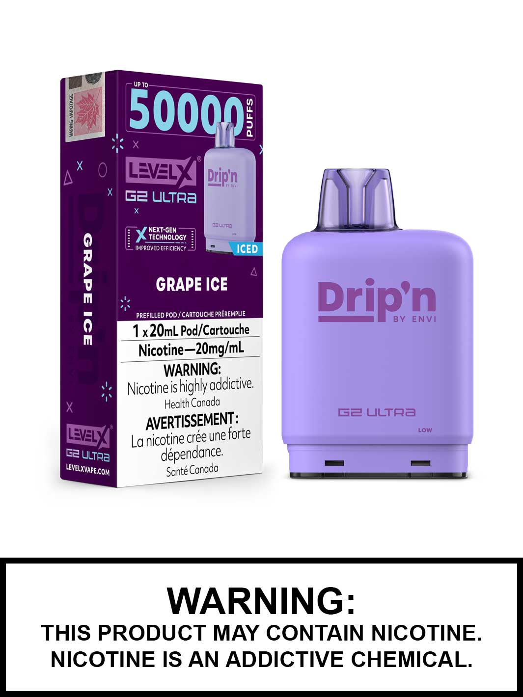 Grape Ice Drip'n Level X Ultra Pods, 50K Puffs