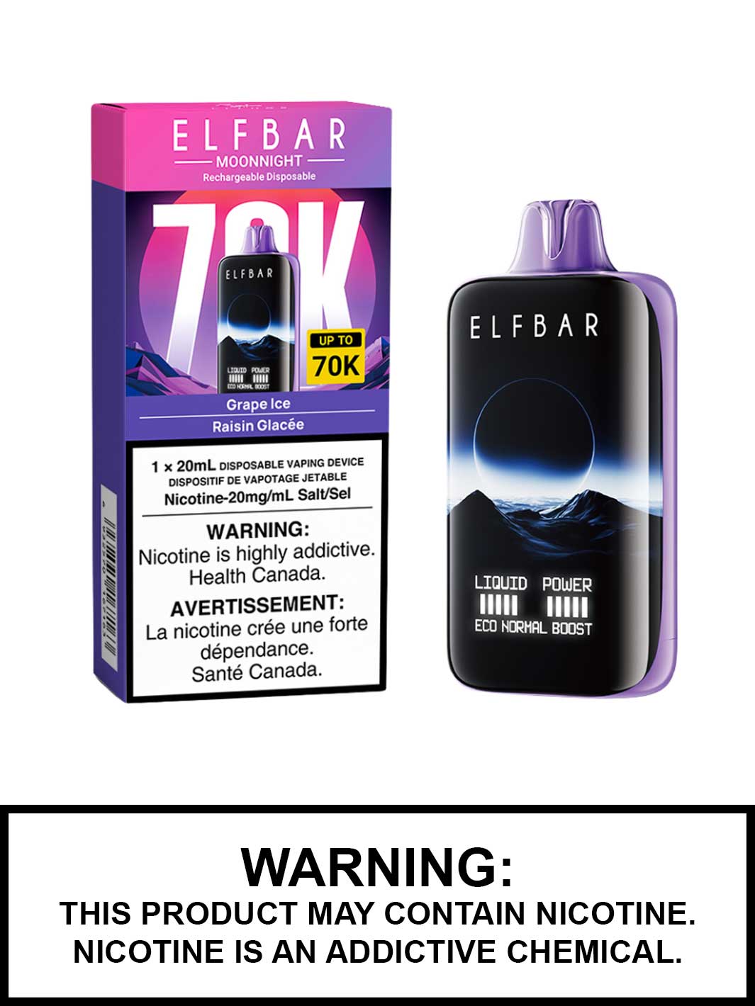 Grape Ice Elf Bar MoonNight 70K Disposable Vape, Elf Bar Vape, Vape360 Canada