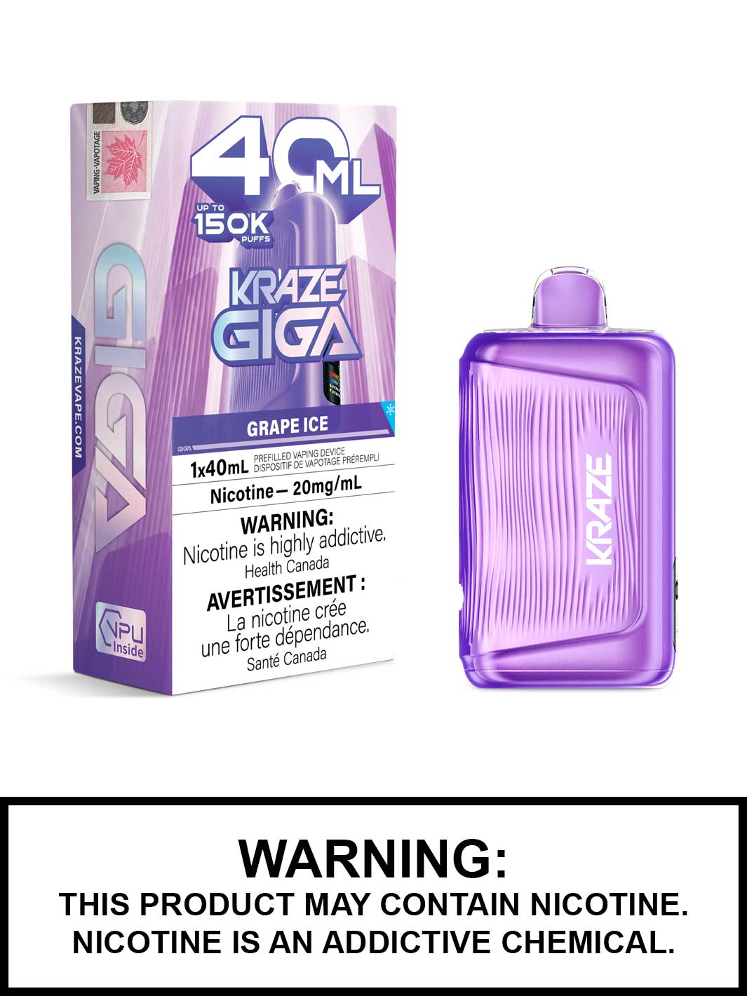Grape Ice Kraze Giga 150K Disposable Vape, Kraze Vape