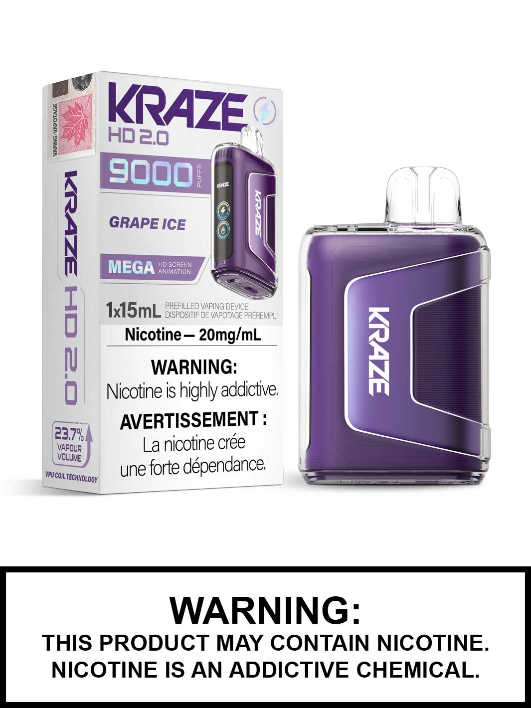 Grape Ice Kraze HD Disposable Vape, Kraze Vape, Vape360 Canada