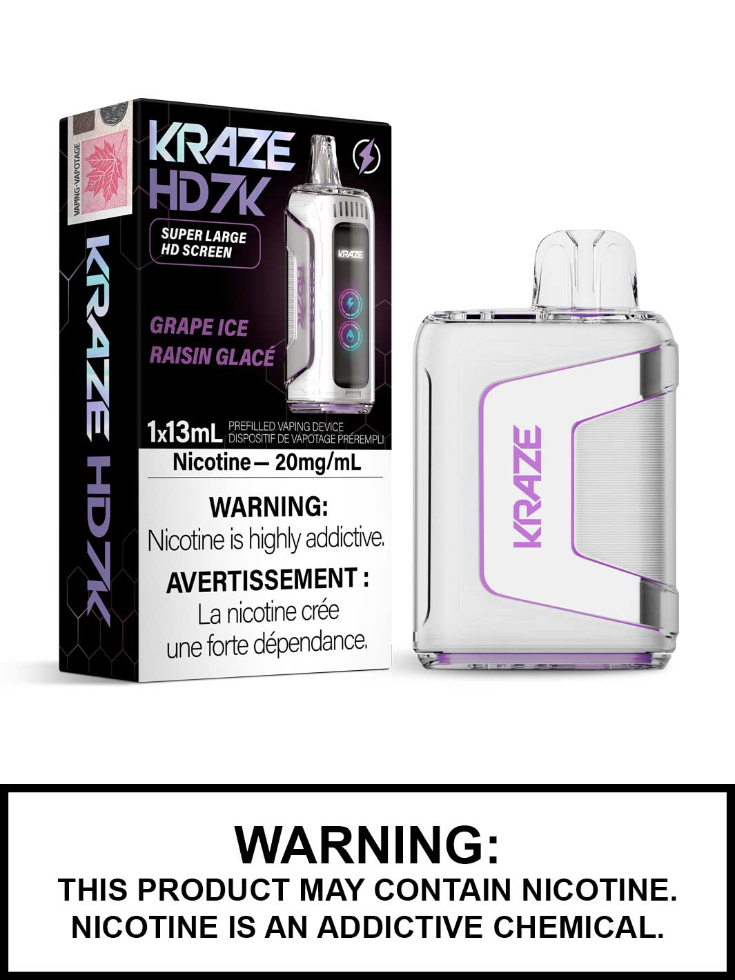 Grape Ice Kraze HD7K Disposable Vape, Kraze Vape, 7000 Puffs, Vape360 Canada