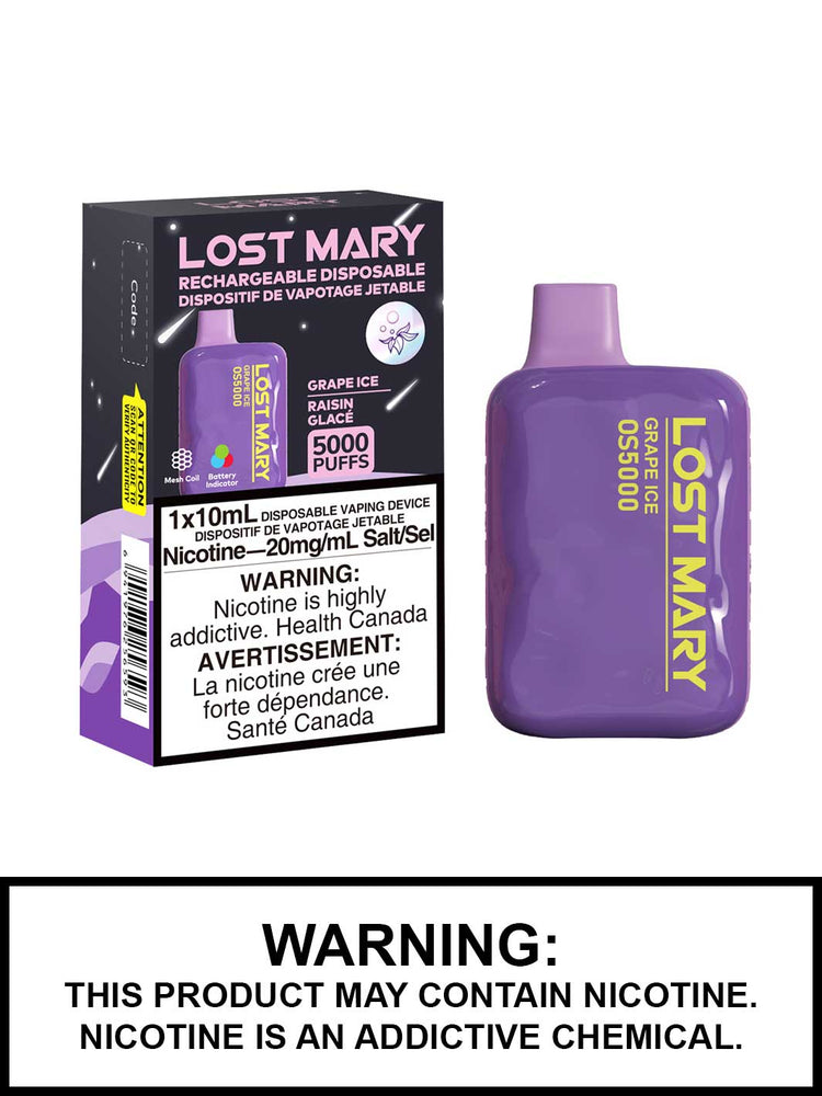 Lost Mary OS5000 Disposable Vape, Lost Mary Vape, Grape Ice Vape Juice, Vape360 Canada