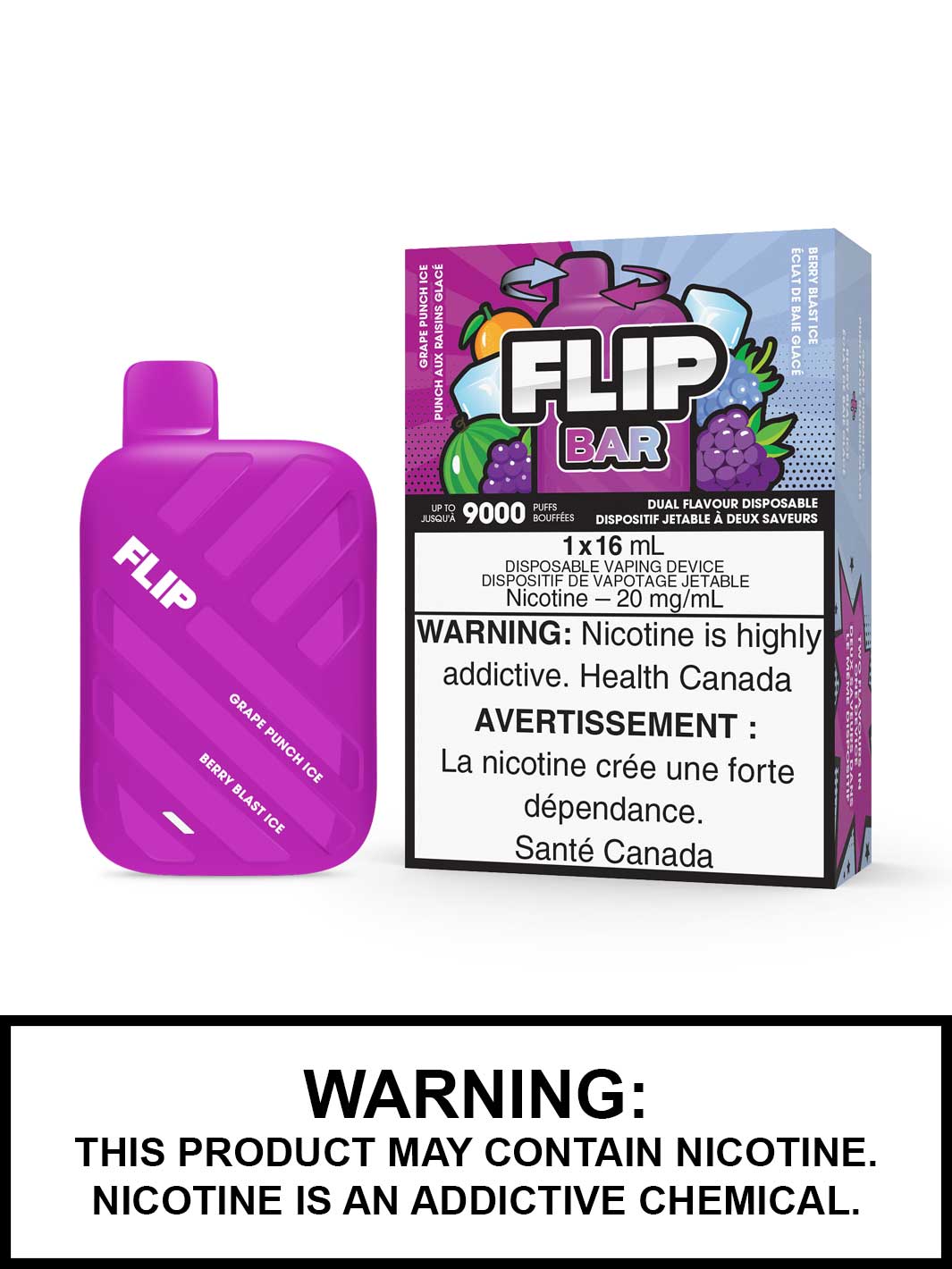 Flip Bar Disposable Vape, Grape Punch Ice & Berry Blast Ice Flip Bar, 9000 Puffs, Vape360 Canada