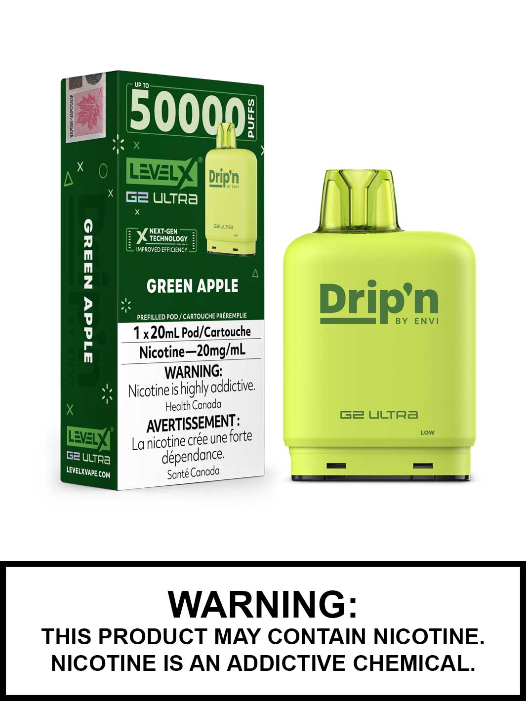 Green Apple Drip'n Level X Ultra Pods, 50K Puffs