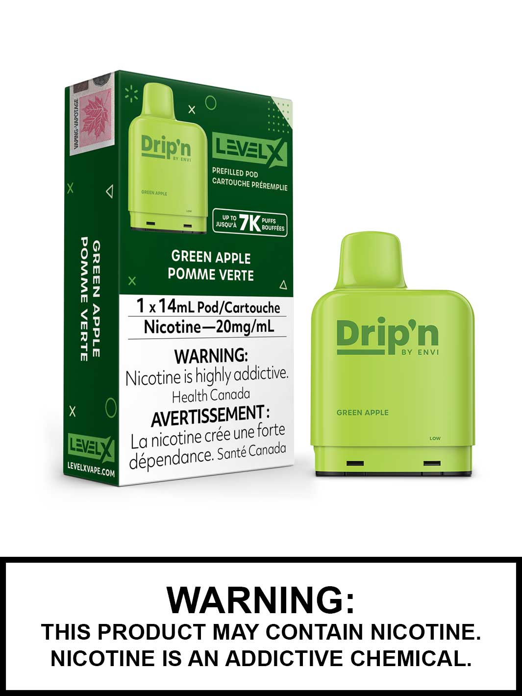 Green Apple Drip'n Level X Pods, Drip'n Vape Pods, Vape360 Canada