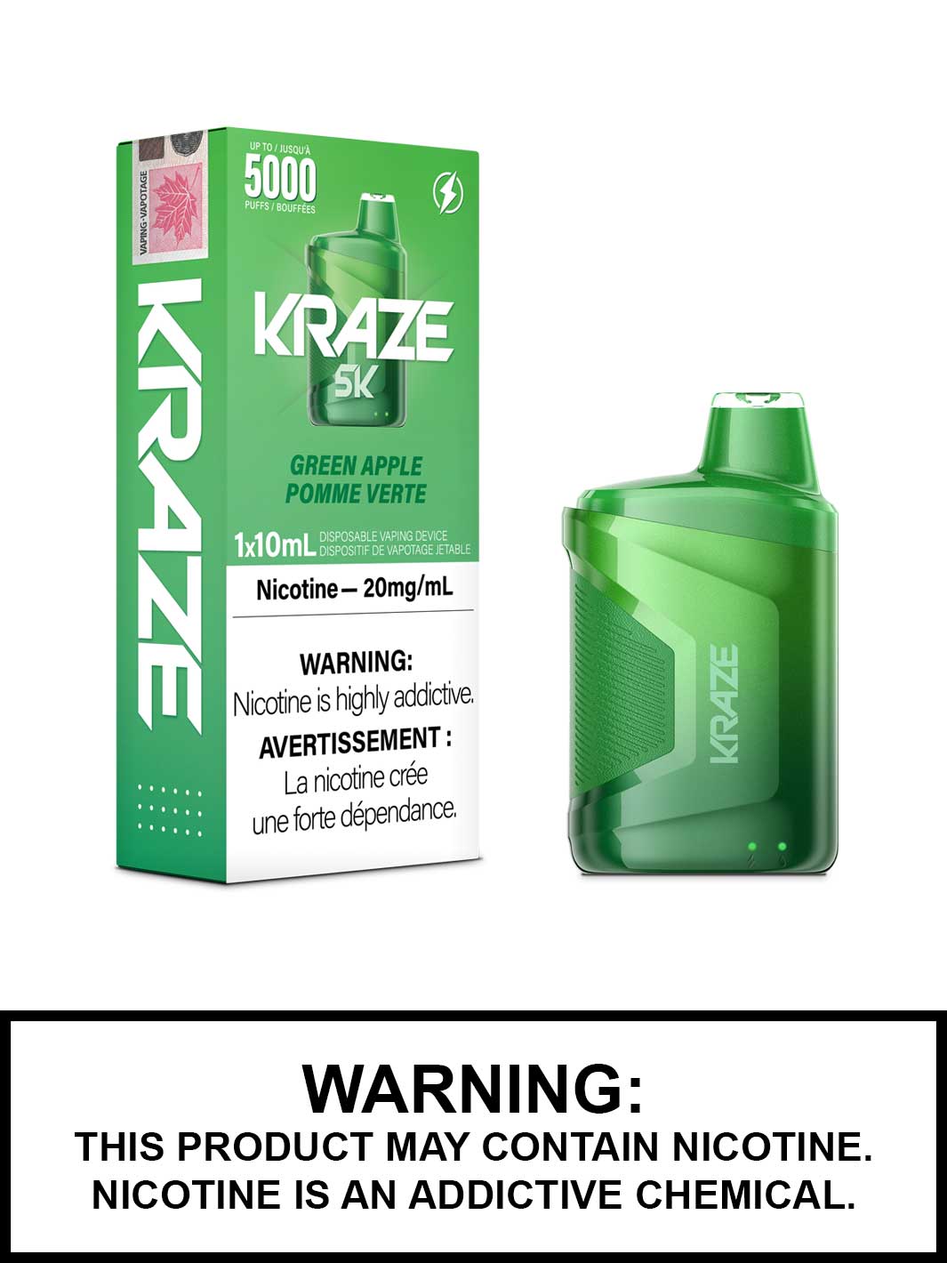 Green Apple Kraze 5000 Disposable Vape, Kraze, Vape360 Canada