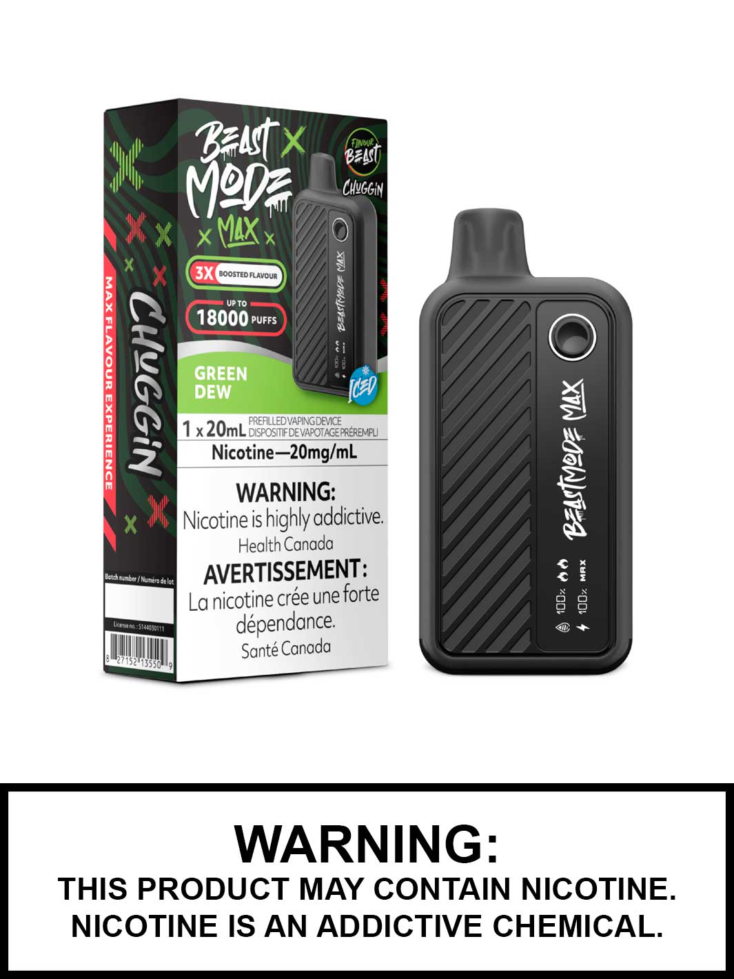 Green Dew Iced Chuggin Series Flavour Beast Beast Mode Max Disposable Vape, Vape360 Canada