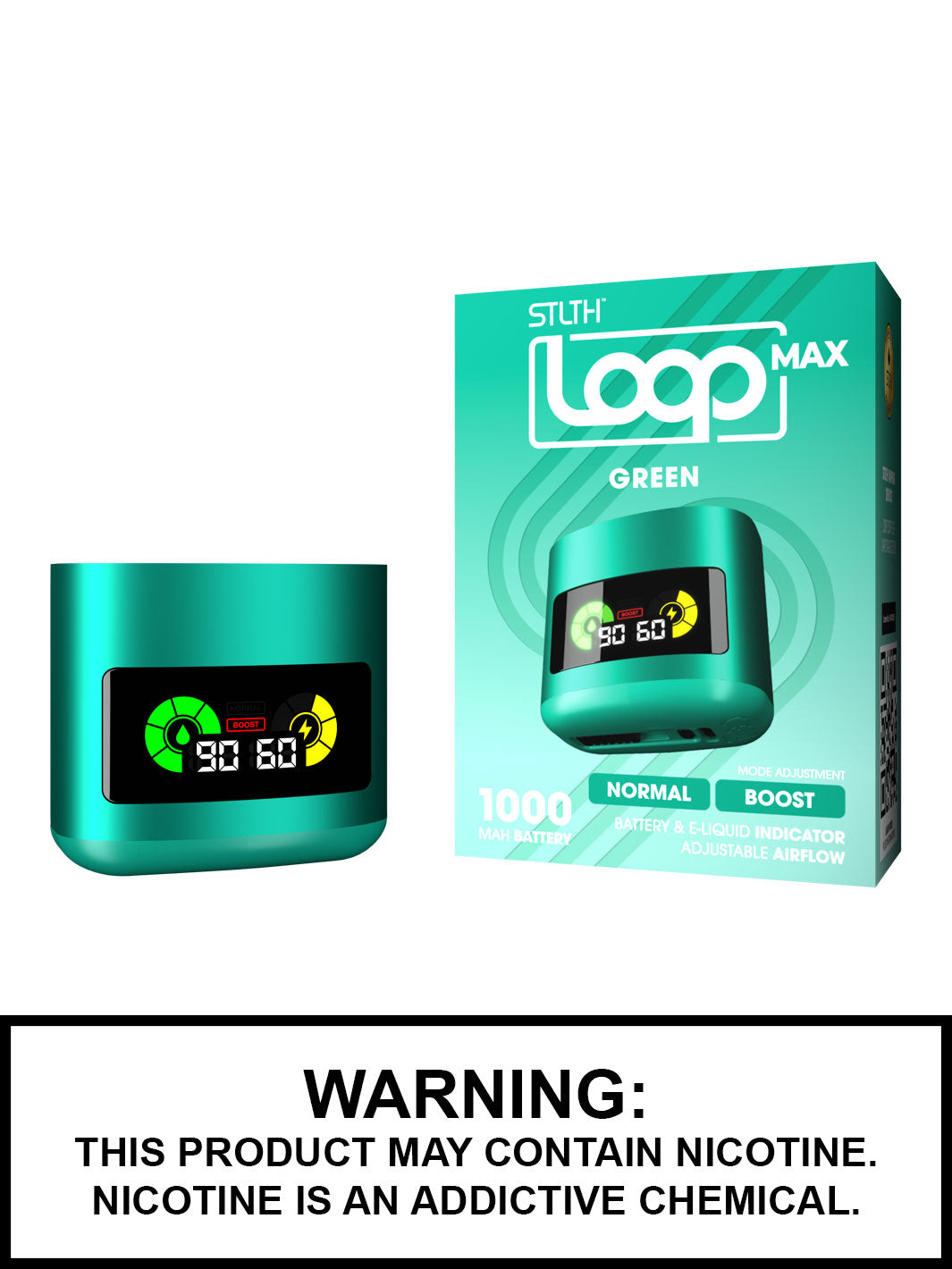 Green STLTH Loop Max Battery, 1000mAh STLTH Vape.
