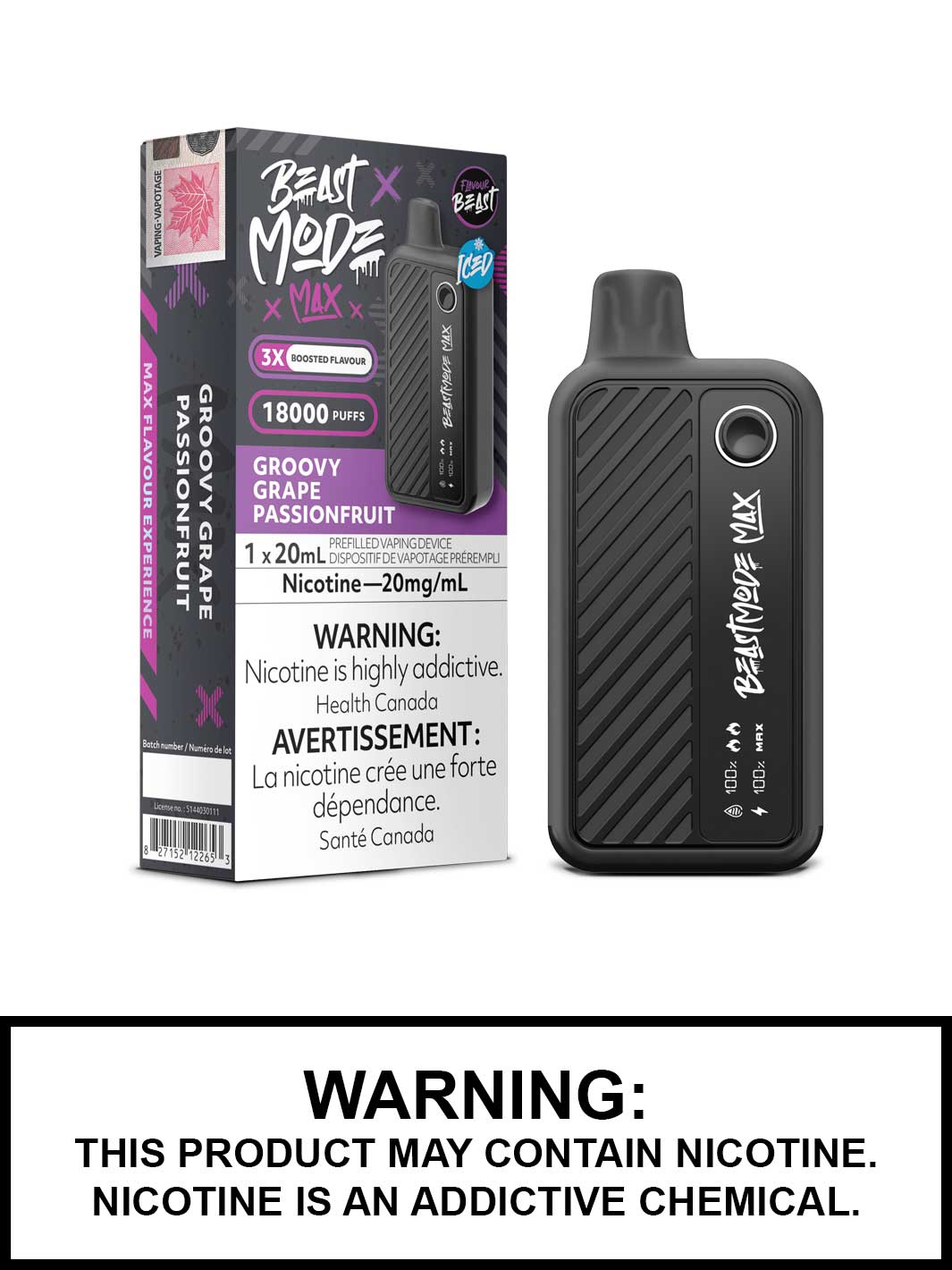 Groovy Grape Passionfruit Iced Flavour Beast Beast Mode Max Disposable Vape, Vape360 Canada
